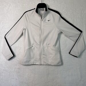 Nike Womens Jacket S White Zip Fit Dri Active Wear Long Sleeve Small Spot - Pic